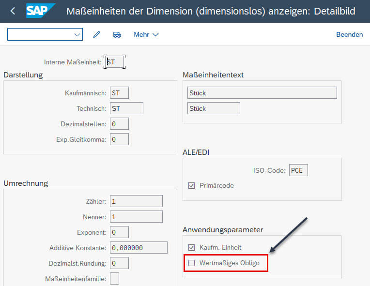 SAP Screenshot Wertmäßiges Obligo Customizen - SAP Transaktion CUNI